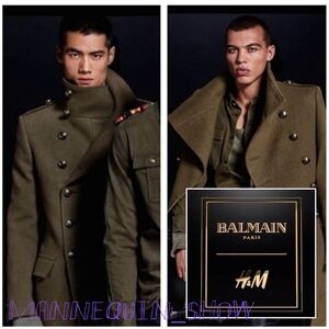 Balmain x H&M Military Wool Long Coat Double Breasted Men's Size 42R 52